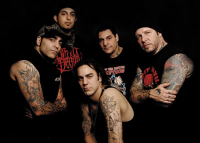 Photo Credit: SHIGEO "JONES" KIKUCHI AGNOSTIC FRONT From Left to right - Mike Gallo - Bass, Joseph James - Guitar, Steve Gallo - Drums, Vinnie Stigma - Guitar, Roger Miret - Vocals 