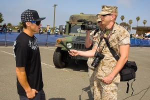 Deegan being intereviewed by a Marine